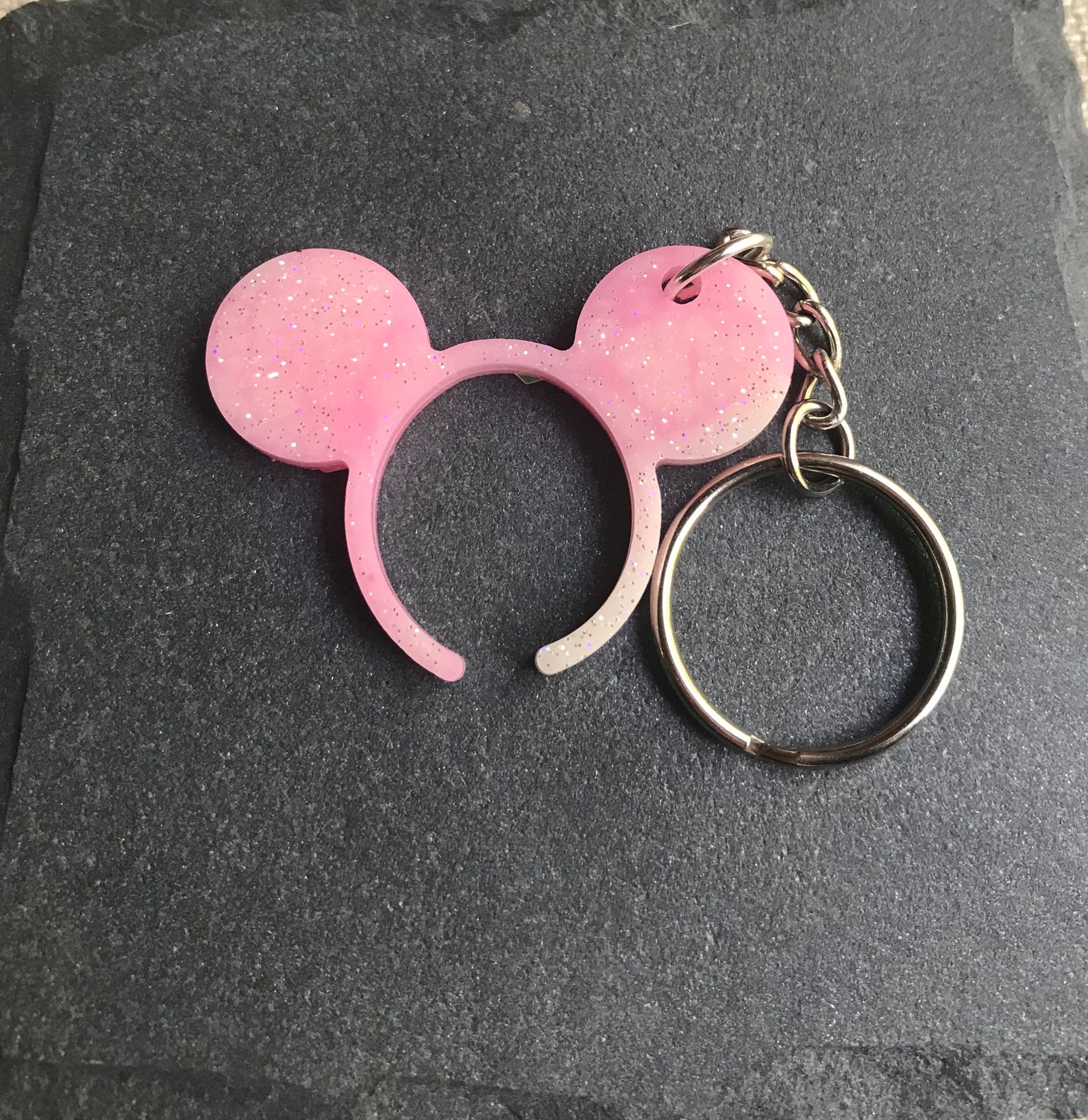Disney Mickey Mouse Ear Keychainpink Glitter Etsy