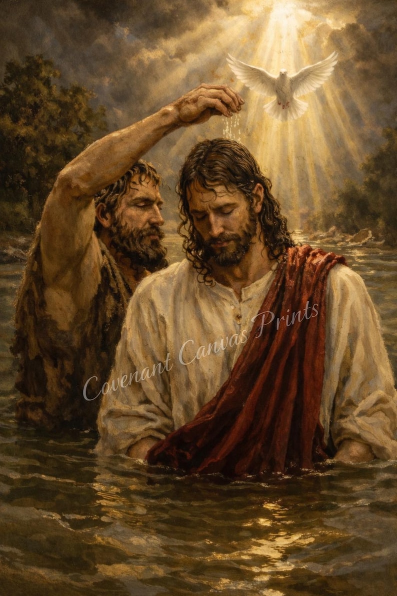 Jesus Baptism Wall Art Printable, John the Baptist Jordan River Scene ...