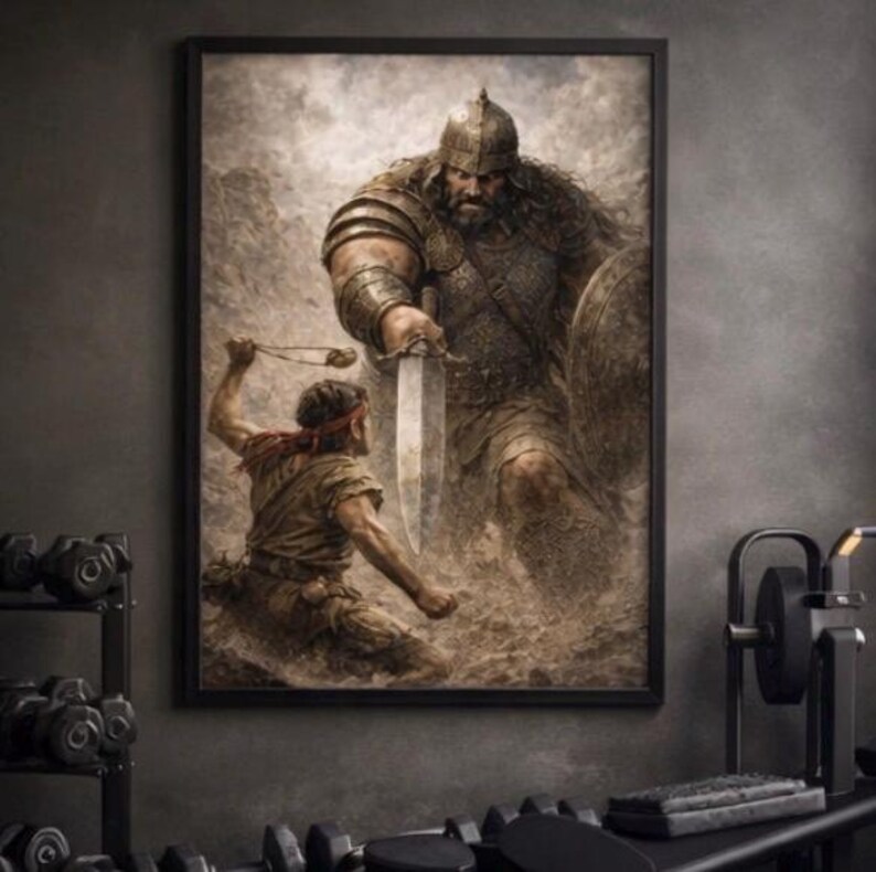 David and Goliath Wall Art Printable, Christian Faith Decor, Bible ...