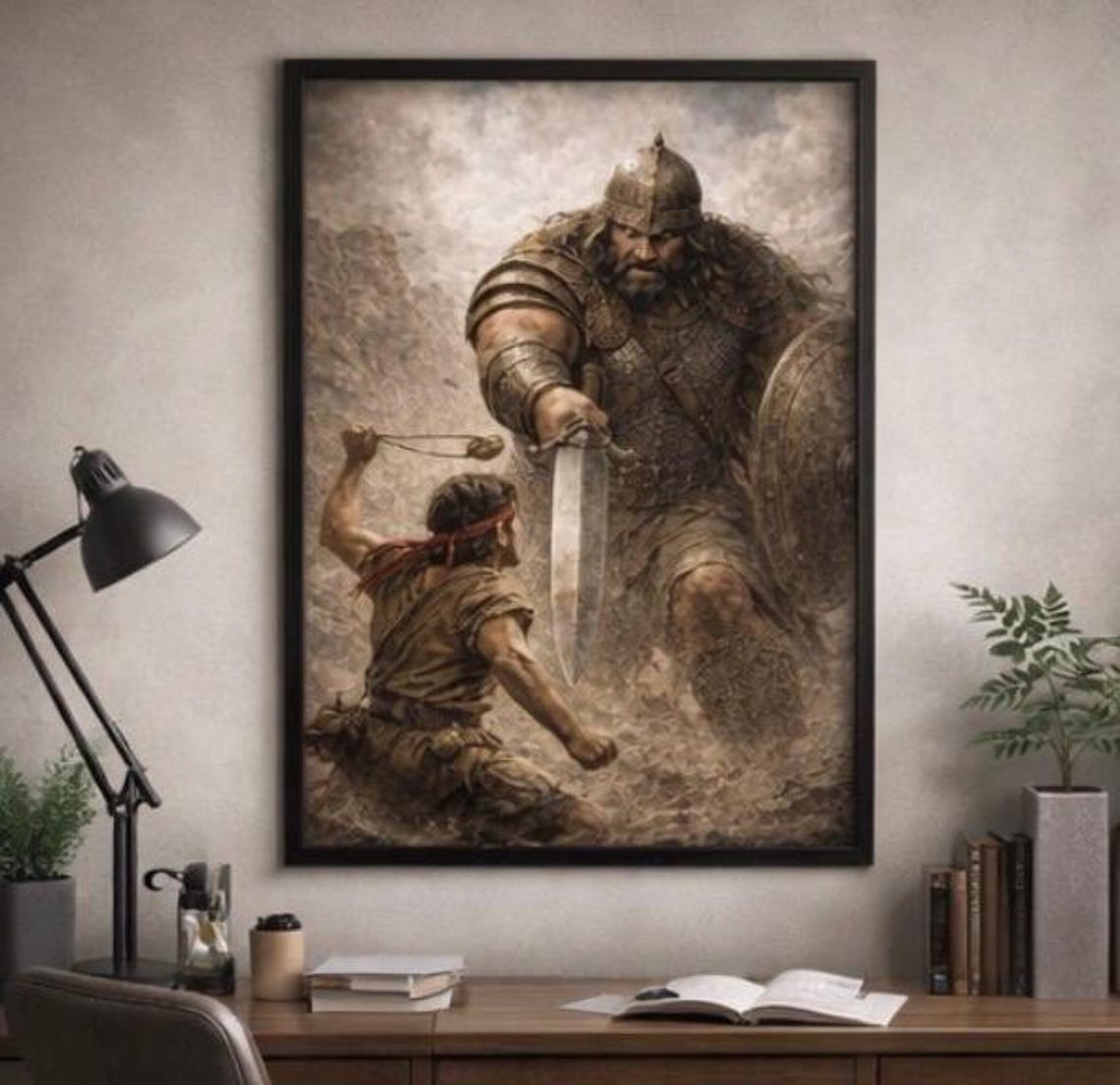 David and Goliath Wall Art Printable, Christian Faith Decor, Bible ...