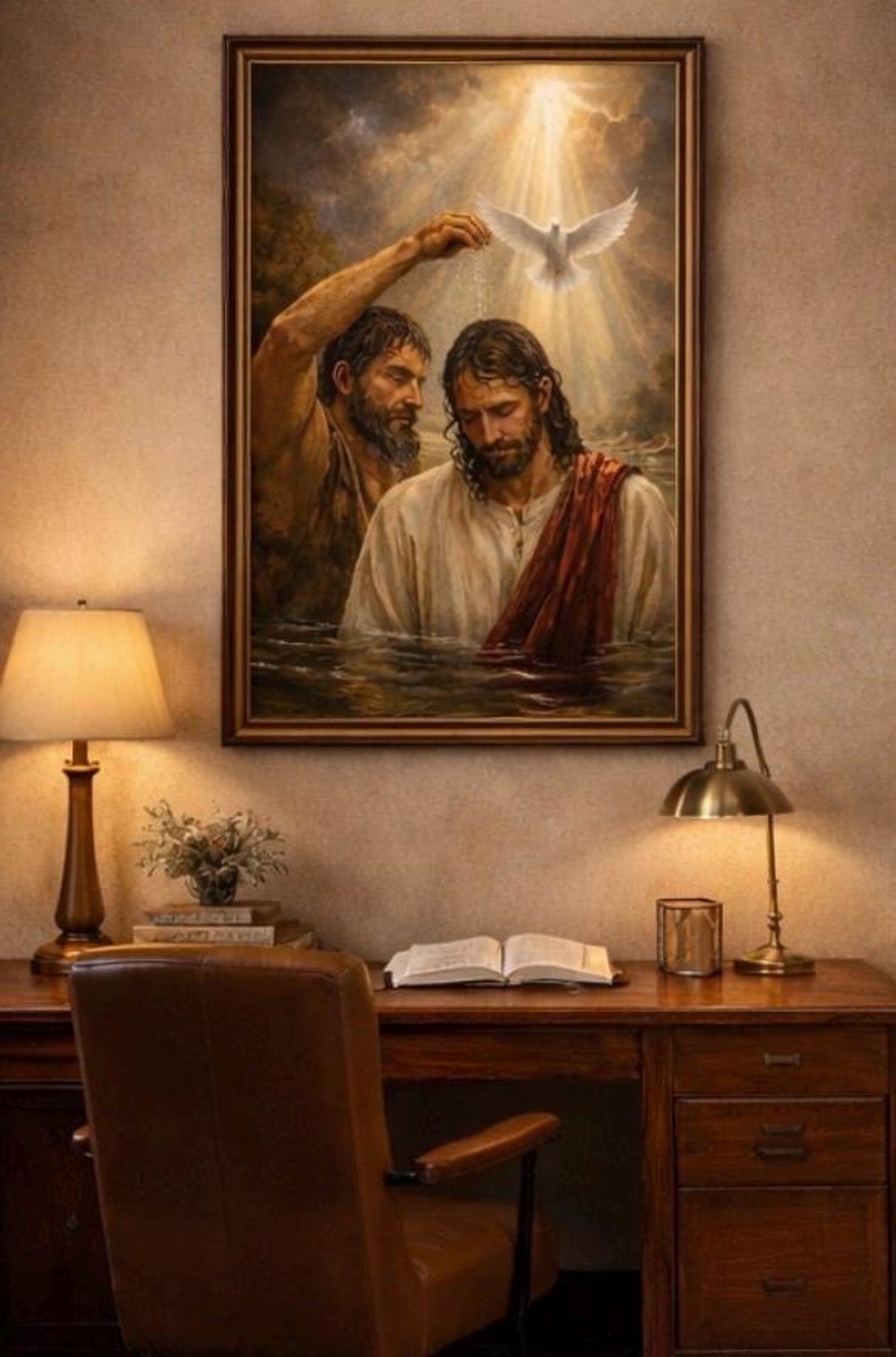 Jesus Baptism Wall Art Printable, John the Baptist Jordan River Scene ...