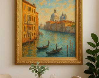 Venedig-Kanal Wand Kunst zum ausdrucken, Italienische Stadtansicht Dekor, Ölgemälde Druck, Reise Wandkunst, Europäisches Dekor, Geschenk für Reisende”