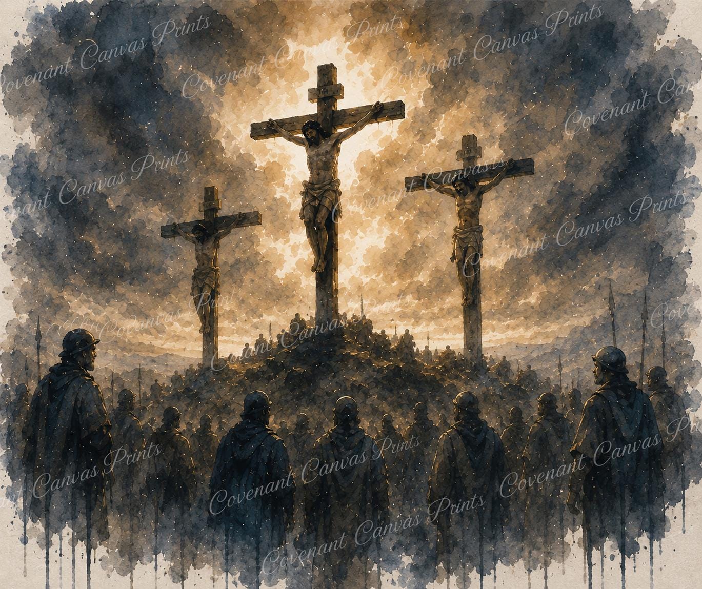Watercolor Crucifixion Wall Art Print, Jesus on the Cross Printable ...