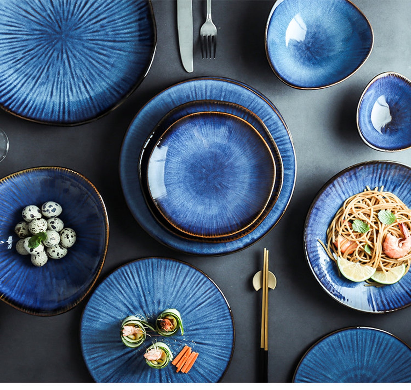 Set Handgefertigtes japanisches Blaues Keramik Geschirr Etsy