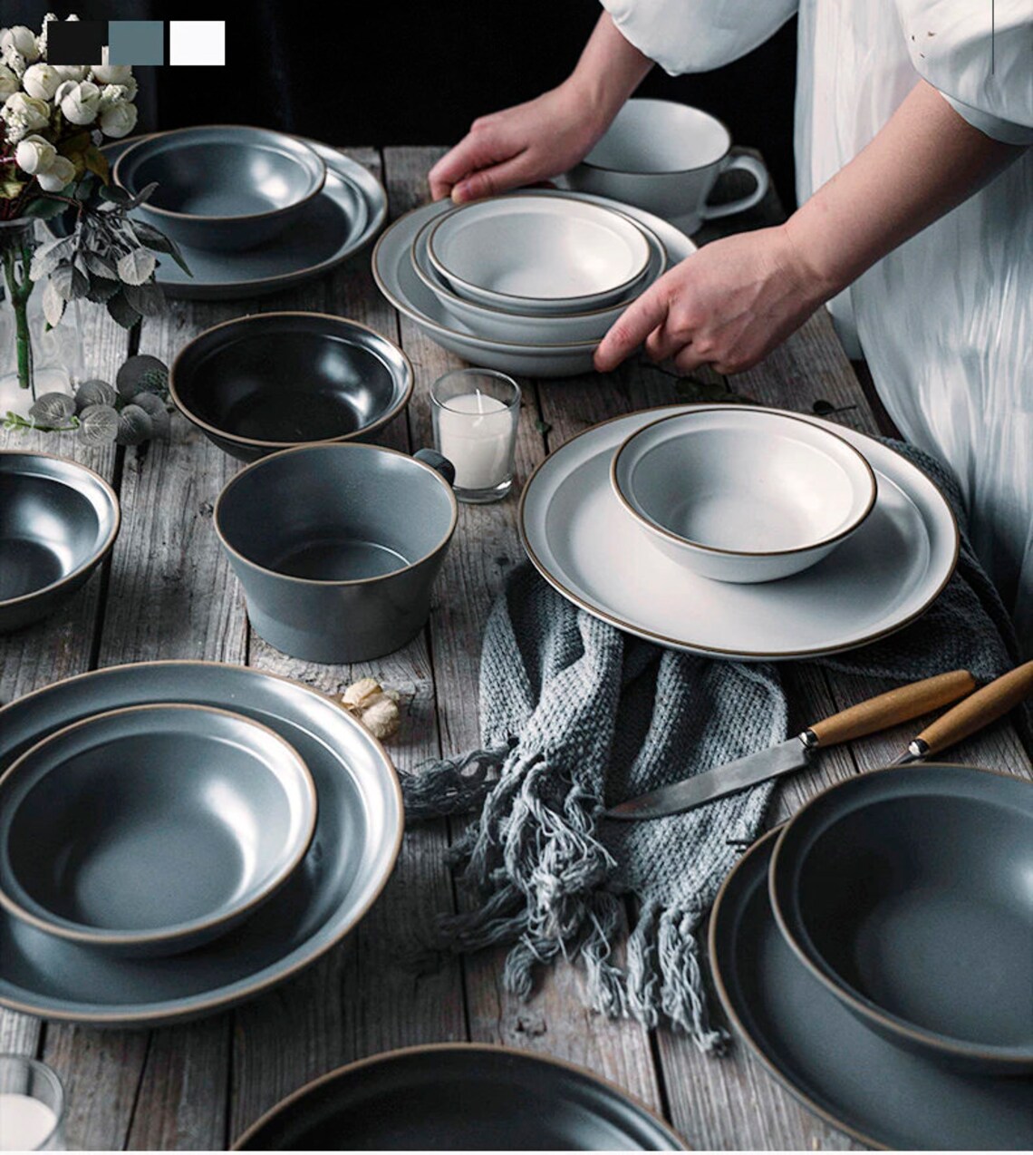 Set Dinner Set Grey Ceramic Tableware Set for 2/4/6 Etsy