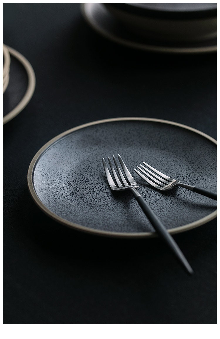 1pcs Japanese Exclusive Black Ceramic Dinner Plate Etsy