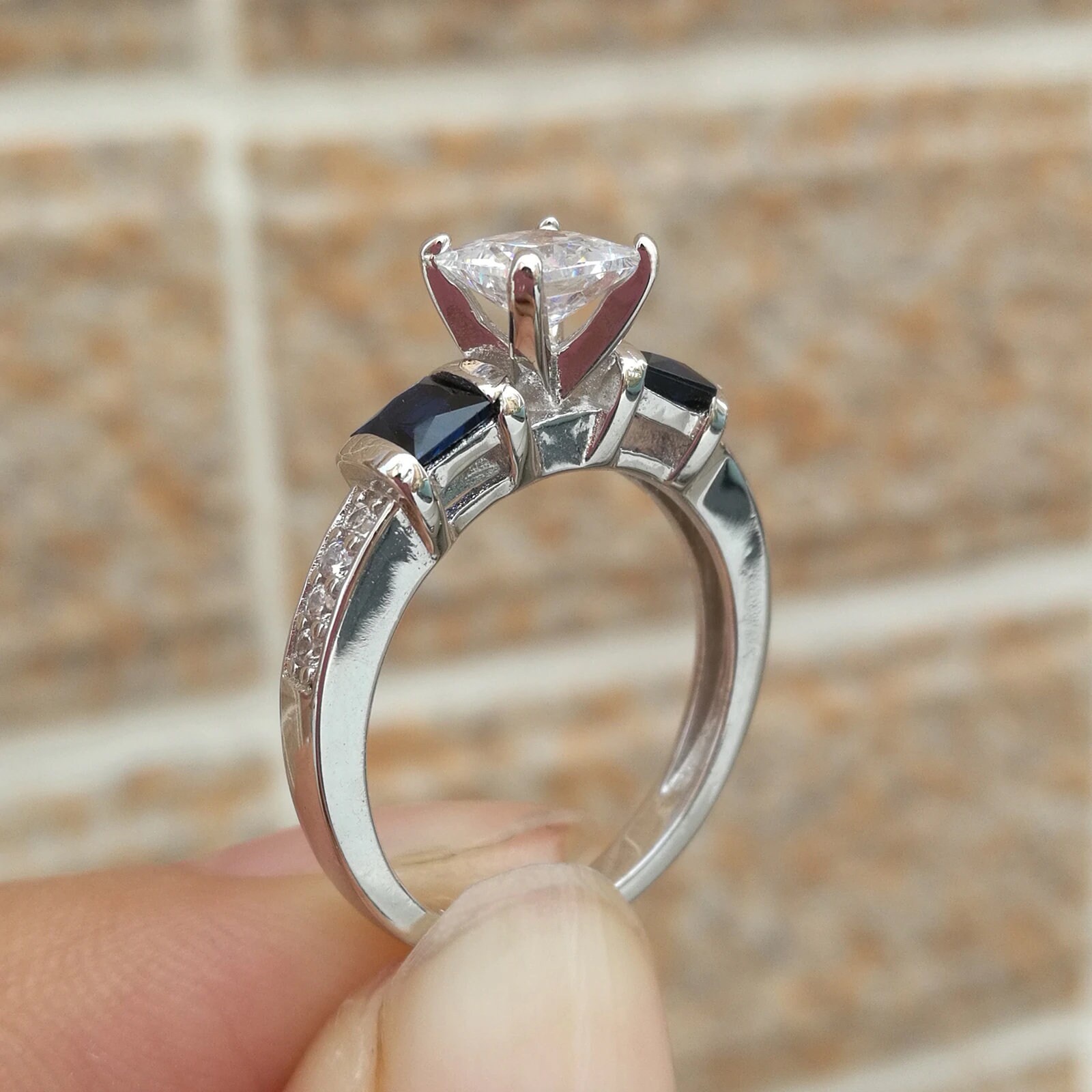 New Style 2 Piece Set Wedding Engagement Ring 1.24 Carat Blue | Etsy