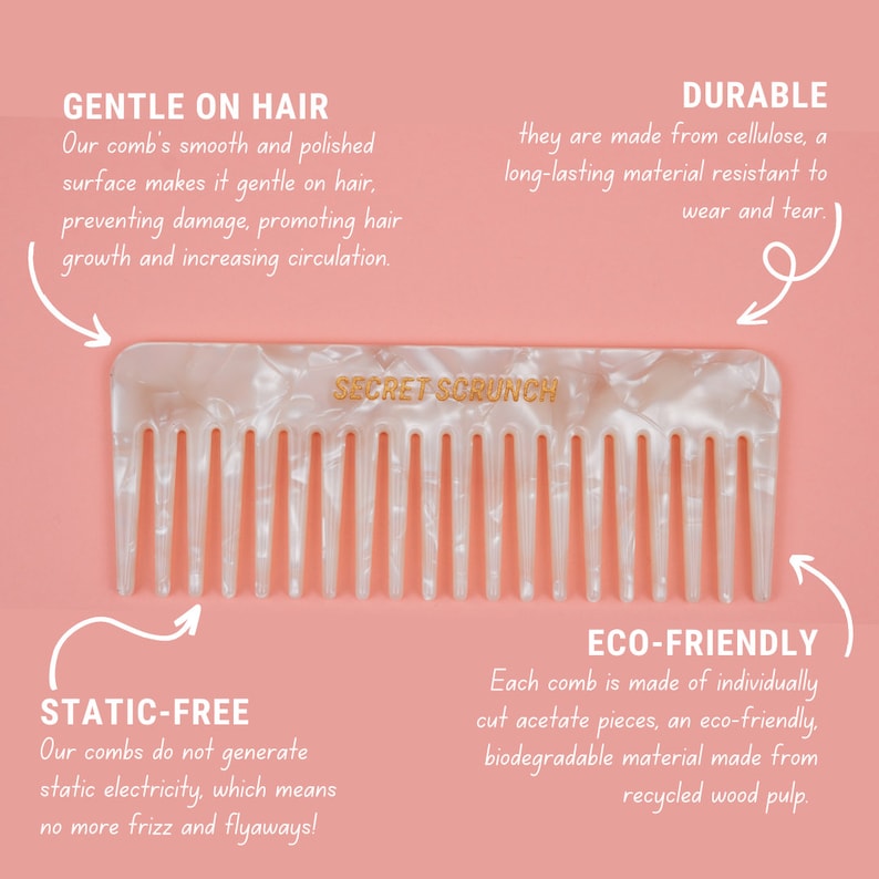 Wide Tooth Acetate Comb for Wet & Dry Hair | Detangling Comb for Thick ...