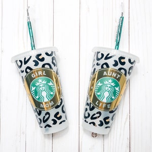 Leopard Print Starbucks Tumbler, Animal Print Cup, Girl Mom, Boy Mom, Aunt Life, Gold and Leopard Cup, Personalized Cup, Starbucks Cup