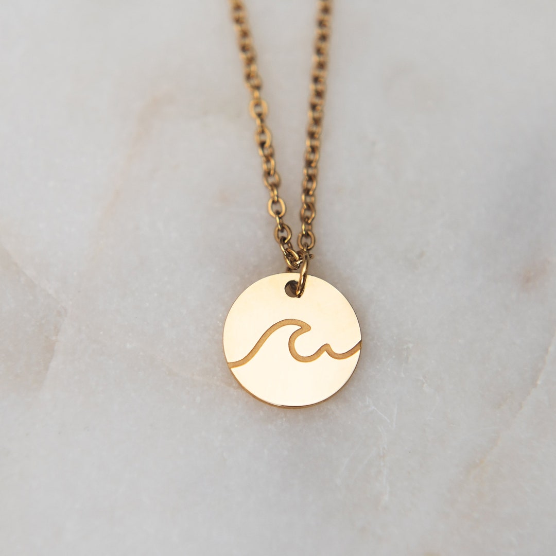 18k Gold Wave Necklace, Minimalist Necklace, Ocean Jewelry, Wave Charm ...