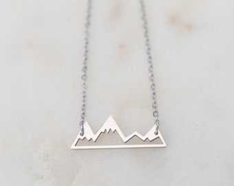 Silver Mountain Necklace, Travel Jewelry, Gold Plated, Mountain Jewelry, Silver Charm, Mountain Charm, Adventure Necklace