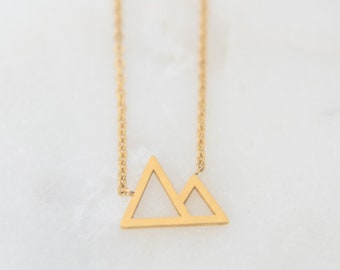 Gold Modern Mountain Necklace, Travel Jewelry, Charm Necklace, Gold Plated, Mountain Jewelry, Gold Charm, Mountain Charm, Triangle Necklace