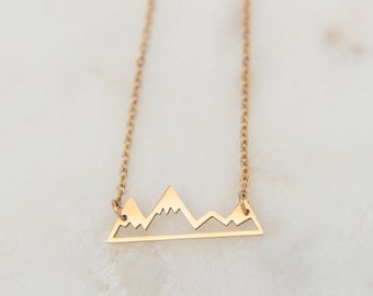 Gold Mountain Necklace, Travel Jewelry, Gold Plated, Mountain Jewelry, Gold Charm, Mountain Charm, Adventure Necklace