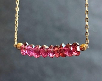 Natural Garnet necklace, Bar choker stone necklace, Gold filled gemstone jewelry, Beaded sterling silver necklace, Rhodolite garnet pendant