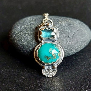 Natural Morenci Turquoise pendant, Blue Kyanite necklace, Moss kyanite pendant, Multi gemstone kyanite & real turquoise necklace 925 silver