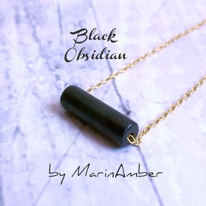 Obsidian necklace, Dainty black obsidian pendant necklace, Root chakra necklace, Protection crystal necklace gold silver chain
