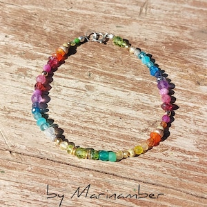 Rainbow natural gemstone bracelet, Multi gemstone bracelet, Sterling silver Minimalist multi stone jewellery