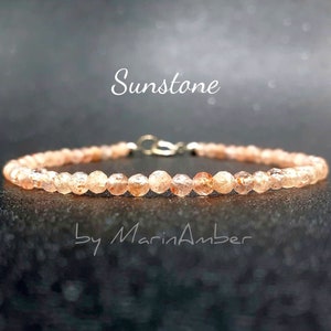 Sunstone bracelet, Dainty Sunstone silver bracelet, Natural gemstone crystal bracelet, Delicate gemstone bracelet