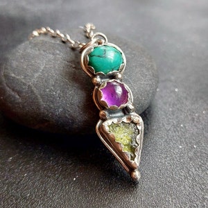 Genuine Moldavite pendant with Amethyst & Turquoise, Moldavite necklace, Moldavite sourced directly from Czech Republic,  Moldavite Jewelry