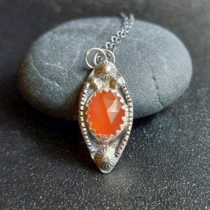 Natural Carnelian gemstone necklace handmade in sterling silver, Autumn genuine orange carnelian pendant