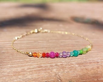 Multi gemstone rainbow bracelet, Sunstone Ruby Amethyst bracelet, Dainty bracelet, Multi gem rainbow bracelet in sterling silver or gold