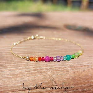 Multi gemstone rainbow bracelet, Sunstone Ruby Amethyst bracelet, Dainty bracelet, Multi gem rainbow bracelet in sterling silver or gold