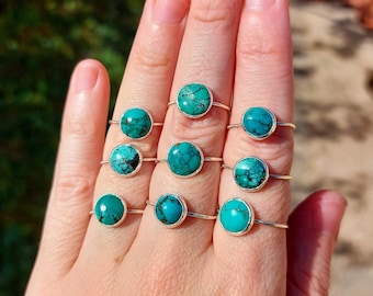 Natural turquoise gemstone ring, Real Turquoise sterling silver ring, Genuine turquoise jewellery