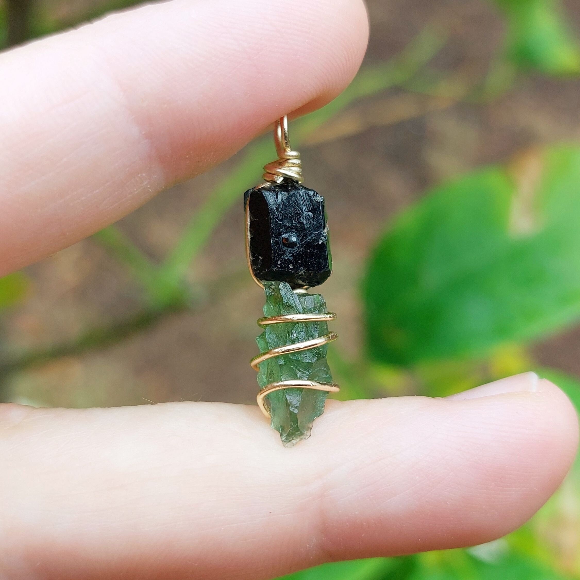 Moldavite and online black tourmaline necklace