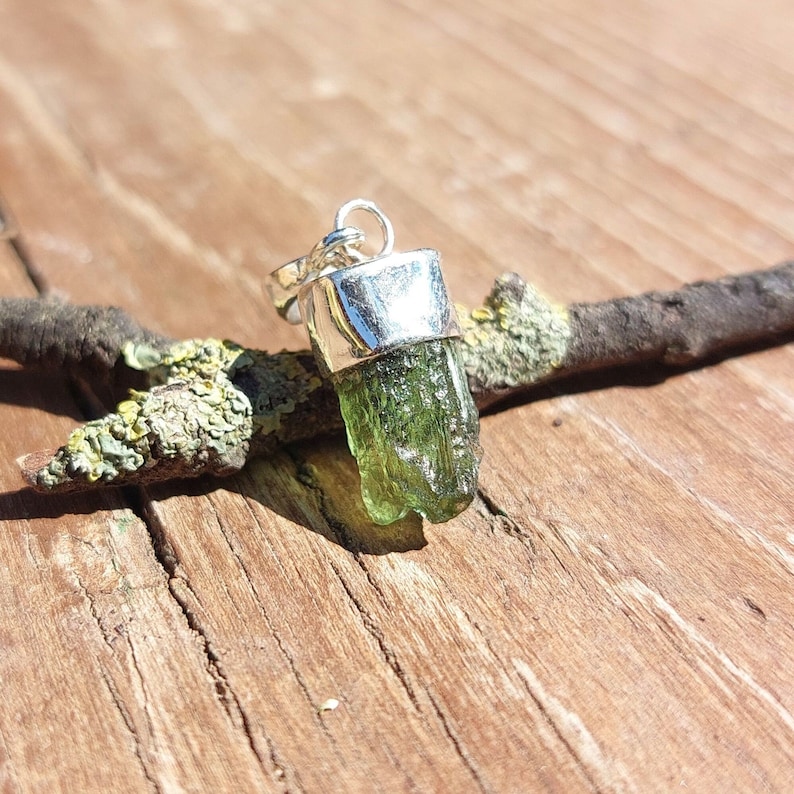 Moldavite necklace, Genuine moldavite pendant in sterling silver.
