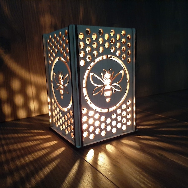 Bee, Wooden tea light holder / Lantern. Bee design