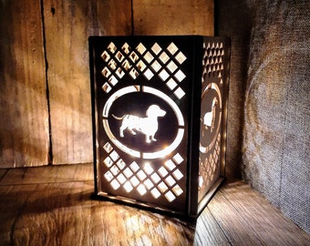 Dachshund, Wooden tea light holder / Lantern.