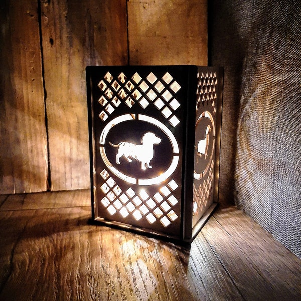 Dachshund, Wooden tea light holder / Lantern.