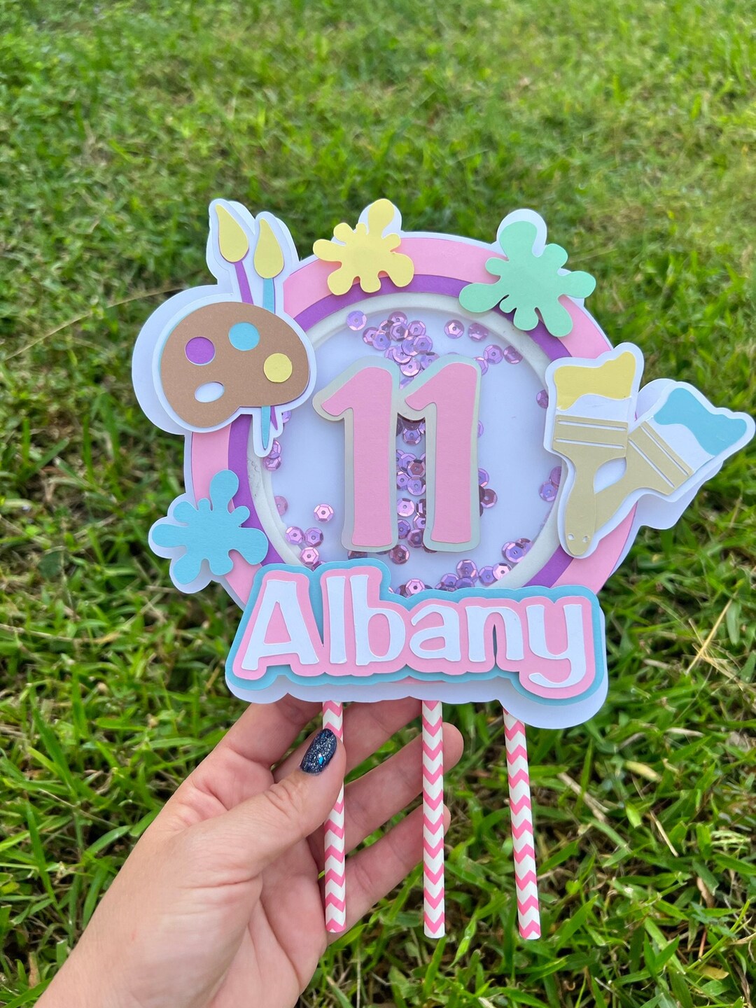 Art Cake Topper With Name and Age Etsy