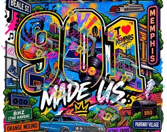 Memphis 901 Day Design Print: Vibrant Cityscape, Music, Culture (Digital Download)