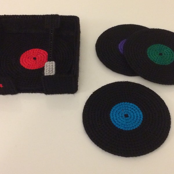 Plastic Canvas Pattern Retro Record Coasters - For Bar, Man Cave, and Home Decor, Great for Music Lovers and Vintage Vinyl Fans