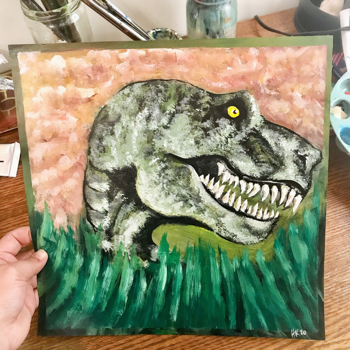 T-Rex Dinosaur Acrylic Painting-Kid's Room Décor-Unique | Etsy