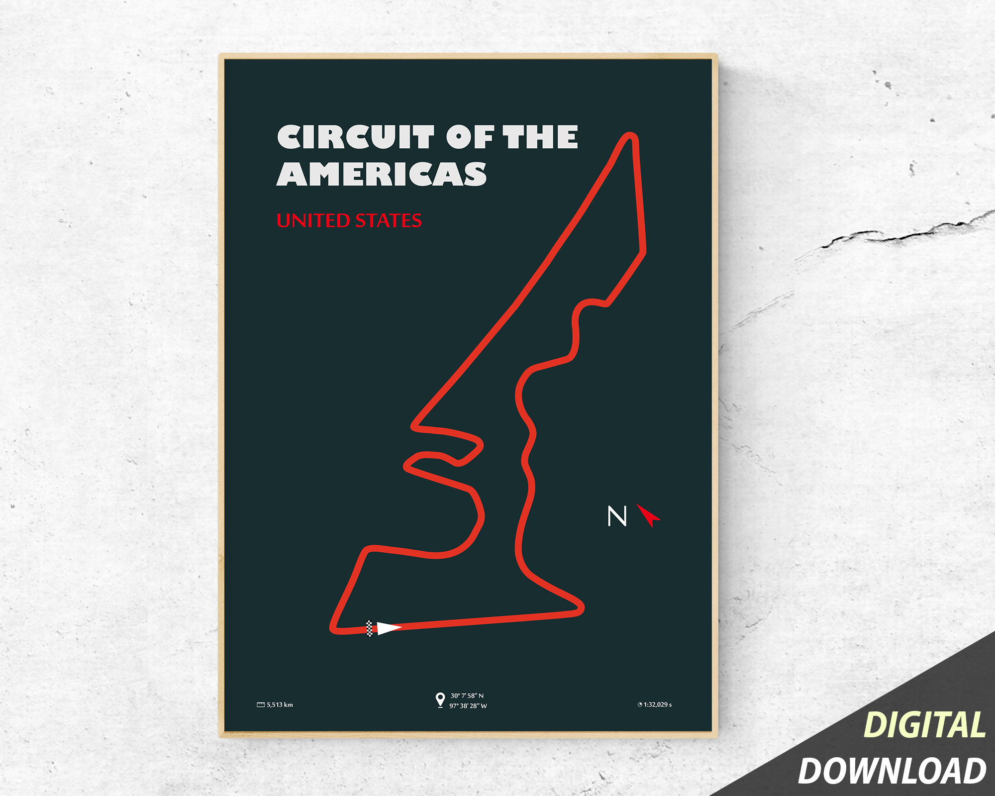 Circuit of the Americas Race Track Map F1 Poster Minimalist Glow Effect ...