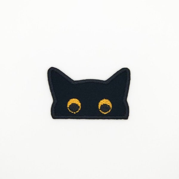 Black Cat with Golden Eyes Iron-On Embroidery Patch for Halloween, tote bags, t-shirts, hats, jeans, coats and etc.