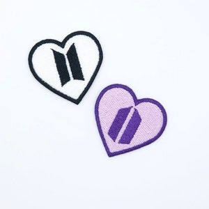 BTS and ARMY Heart Logo - Iron-On Embroidery Patch for tote bags, t-shirts, hats, jeans, coats and etc.