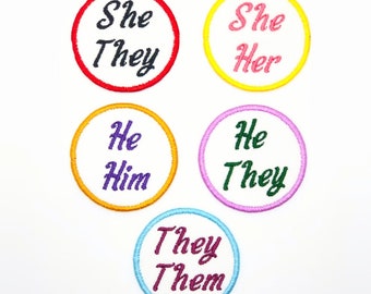 Personalized Non-binary Pronouns Statement - Pride LGBTQ+ Iron-On Embroidery Patch for tote bags, t-shirts, hats, jeans, coats and etc.