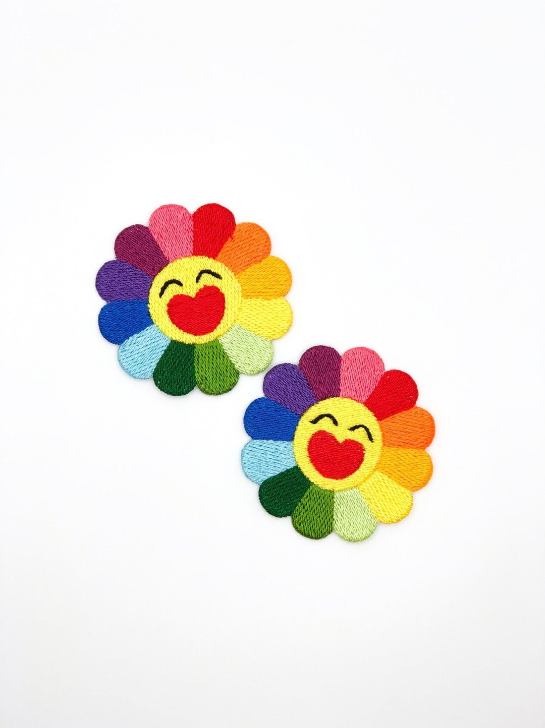 Smiling Rainbow Flower Ironon Embroidery Patch for Tote Bags, Tshirts