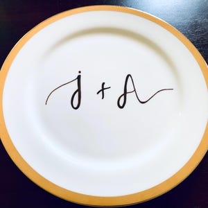 Hand Painted Gold Rim Fine Bone China Plate, Kitchen Collection, Personalized Dinning Serving Holiday Gift, Made to Order