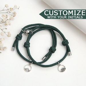 Custom Initial Couples Magnetic Bracelet 2pc set Adjustable Handmade Adjustable Braided Cord Bracelets - 11 Different Colors