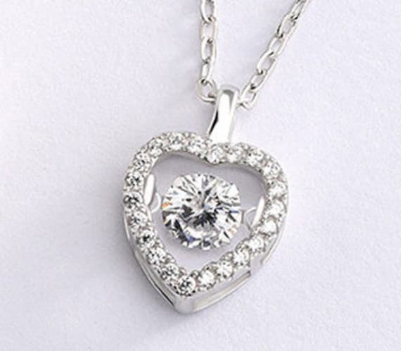 Dancing Diamond 'Drops of Love' Pendant Necklace in 925 Sterling Silver |  eBay