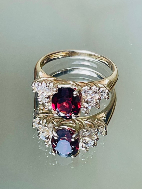 14K Gold Garnet Diamond Ring - Estate Jewelry siz… - image 5