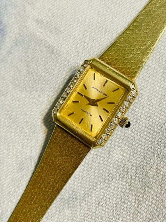 Rare Solid 14K Gold and Diamond Ladies Movado - V… - image 1