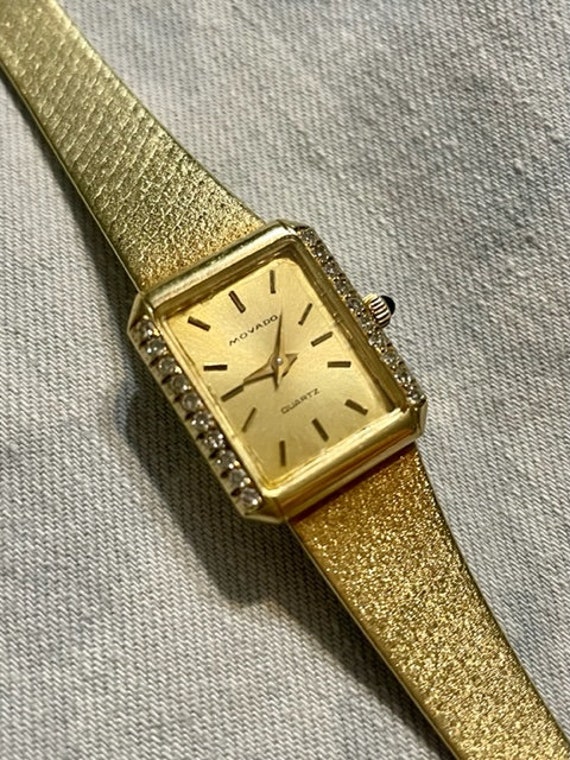 Rare Solid 14K Gold and Diamond Ladies Movado - V… - image 2