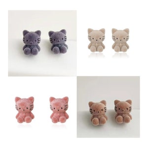 Fuzzy Soft Kitty Cat Animal - Lovely flocked Cartoon Plush Stud Dangle Earrings