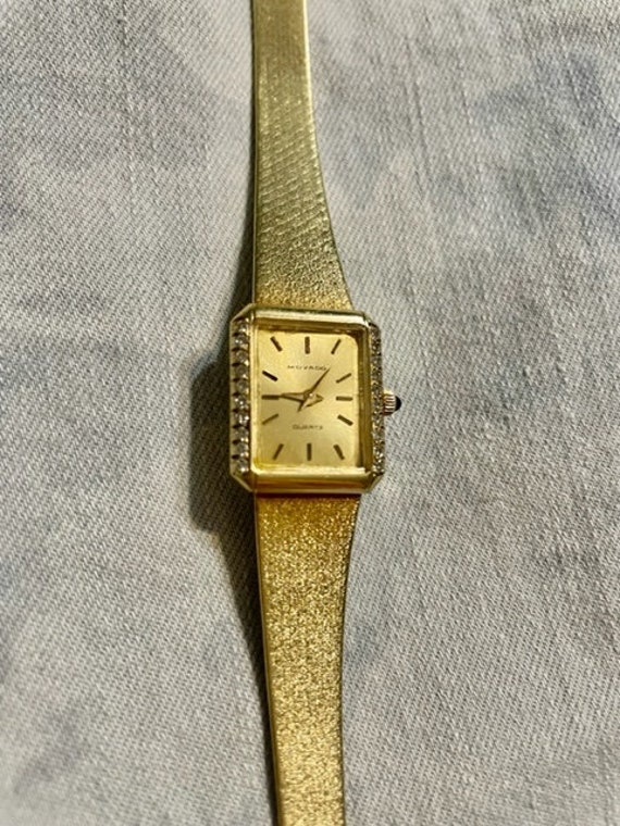 Rare Solid 14K Gold and Diamond Ladies Movado - V… - image 4