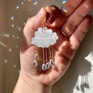 Cloud Rainbow Dangle Sparkle Earrings, Fashion Dangle Acrylic and Crystal Earrings